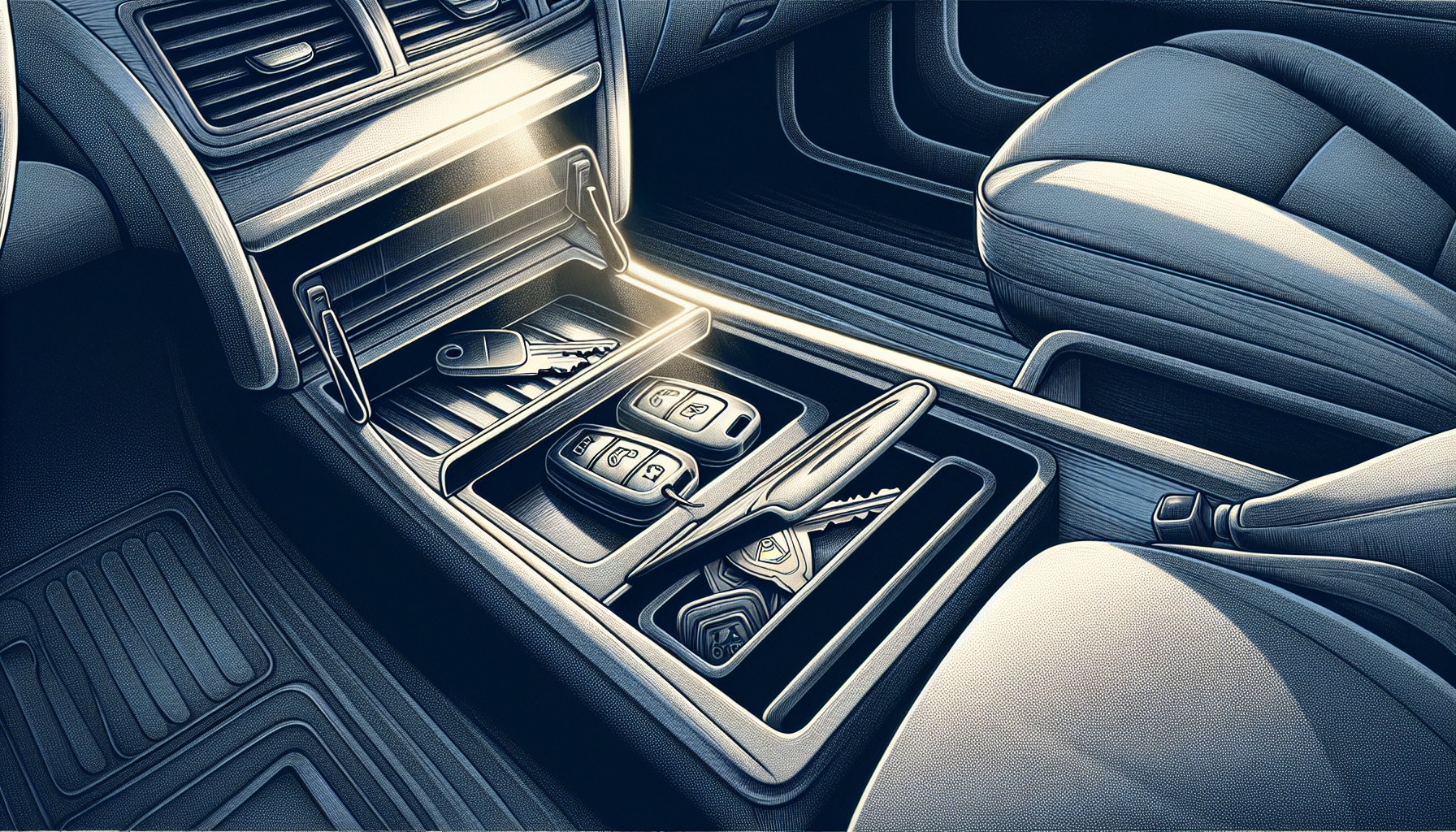 Illustration of spare car key storage inside a vehicle
