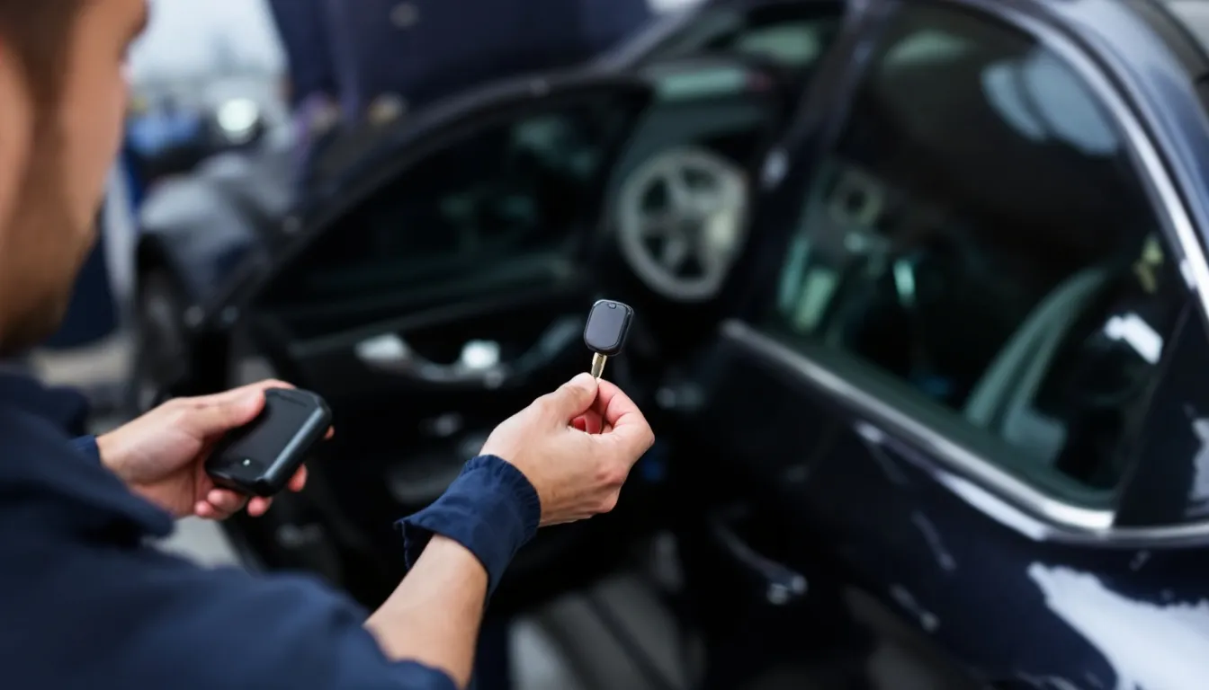 A professional locksmith at work, showcasing emergency locksmith services for a locked car.